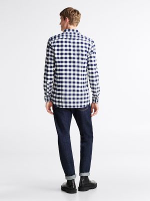 niebieski wąska koszula ze wzorem w kratę vichy dla mężczyźni - tommy hilfiger