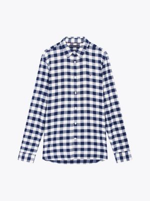 blue brushed slim fit gingham shirt for men tommy hilfiger