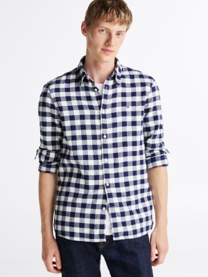 blue brushed slim fit gingham shirt for men tommy hilfiger