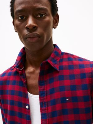 czerwony wąska koszula ze wzorem w kratę vichy dla mężczyźni - tommy hilfiger