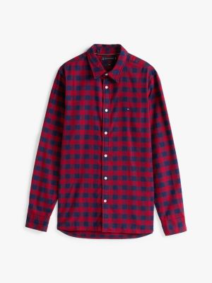 red brushed slim fit gingham shirt for men tommy hilfiger