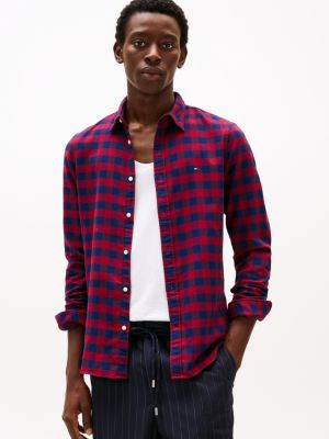 red brushed slim fit gingham shirt for men tommy hilfiger