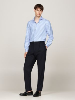 camicia smart casual slim fit a righe blu da uomini tommy hilfiger