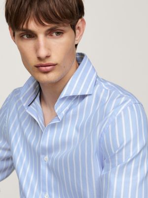 blue smart casual stripe slim fit shirt for men tommy hilfiger