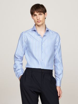 blue smart casual stripe slim fit shirt for men tommy hilfiger