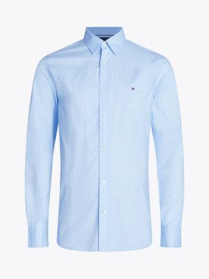 camicia slim fit in popeline con stampa blu da uomini tommy hilfiger