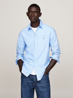 camicia slim fit in popeline con stampa blue da uomini tommy hilfiger