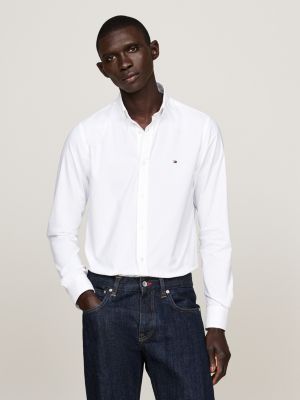 white button-down collar slim fit poplin shirt for men tommy hilfiger