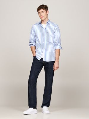 camicia regular fit a righe verticali doppie blu da uomini tommy hilfiger