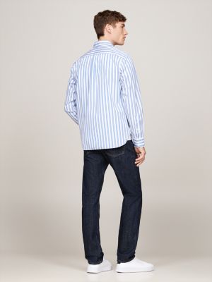 camicia regular fit a righe verticali doppie blu da uomini tommy hilfiger