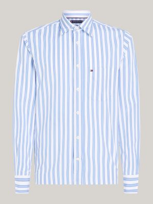 camisa regular con rayas dobles azul de hombres tommy hilfiger