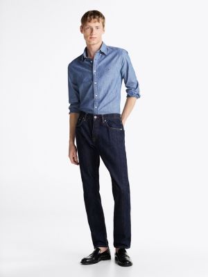 camicia regular fit in chambray blu da uomini tommy hilfiger