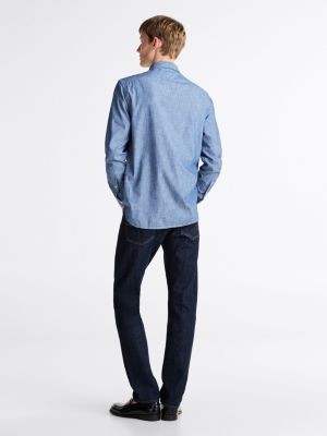 blue regular fit chambray shirt for men tommy hilfiger