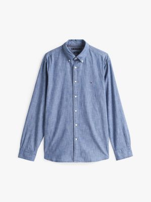 chemise coupe standard en chambray bleu pour hommes tommy hilfiger