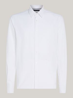 camisa smart casual tejida de corte slim blanco de hombres tommy hilfiger