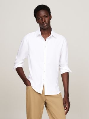 camisa smart casual tejida de corte slim white de hombres tommy hilfiger