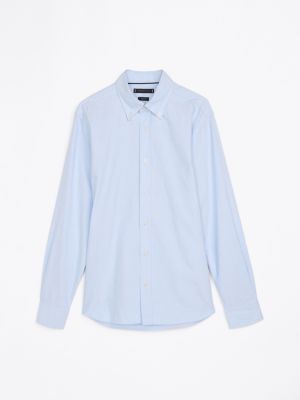 niebieski koszula o regularnym kroju smart casual z bawełny oxford dla mężczyźni - tommy hilfiger