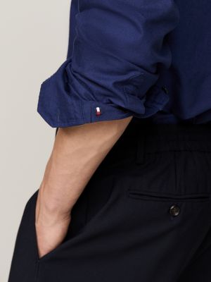 niebieski koszula o regularnym kroju smart casual z bawełny oxford dla mężczyźni - tommy hilfiger