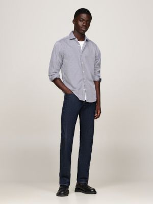 chemise ajustée smart casual en popeline bleu pour hommes tommy hilfiger