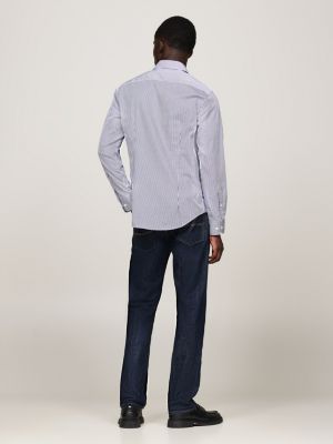 camisa de popelín con corte slim azul de hombres tommy hilfiger