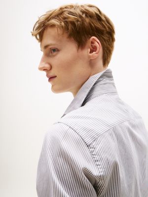 chemise ajustée smart casual en popeline gris pour hommes tommy hilfiger