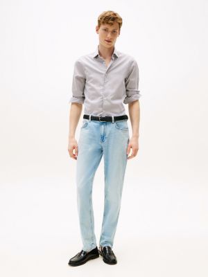 chemise ajustée smart casual en popeline gris pour hommes tommy hilfiger