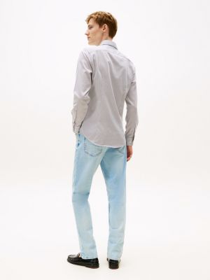 chemise ajustée smart casual en popeline gris pour hommes tommy hilfiger