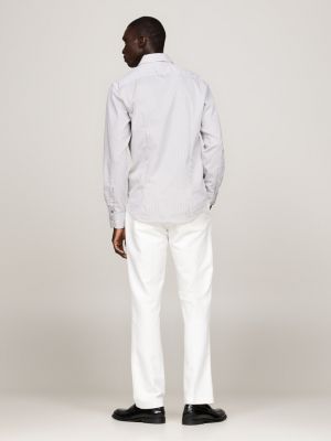 grey smart casual slim fit poplin shirt for men tommy hilfiger