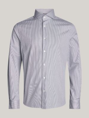 blue smart casual stripe slim fit twill shirt for men tommy hilfiger