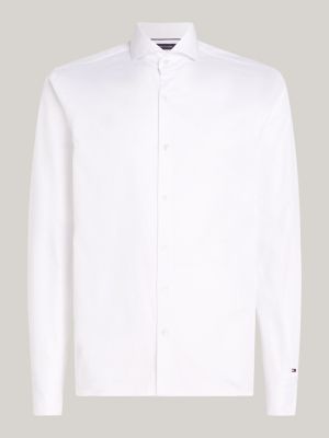 camisa semiformal de corte slim blanco de hombres tommy hilfiger