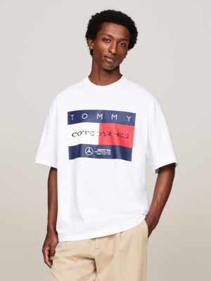 white tommy x mercedes f1 x cr flag logo t-shirt for men tommy hilfiger