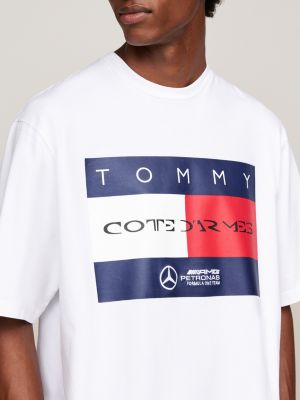 wit tommy x mercedes f1 x cr t-shirt met vlaglogo voor heren - tommy hilfiger