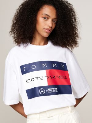 white tommy x mercedes f1 x cr flag logo t-shirt for men tommy hilfiger