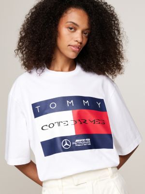 wit tommy x mercedes f1 x cr t-shirt met vlaglogo voor heren - tommy hilfiger