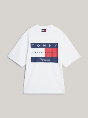 white tommy x mercedes f1 x cr flag logo t-shirt for men tommy hilfiger