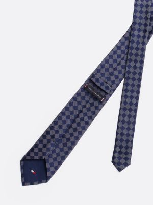 cravatta a quadri in pura seta blu da uomini tommy hilfiger