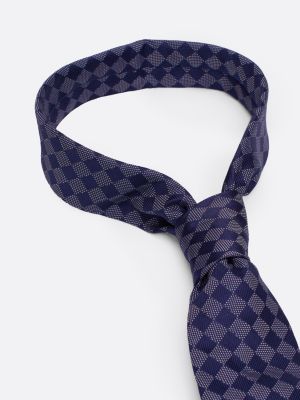blue pure silk grid tie for men tommy hilfiger