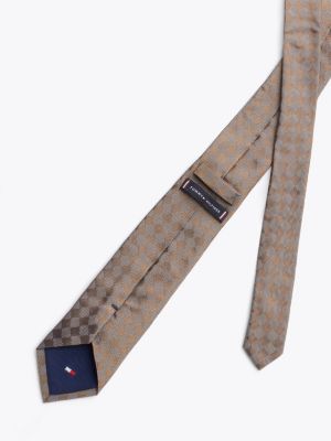 khaki pure silk grid tie for men tommy hilfiger