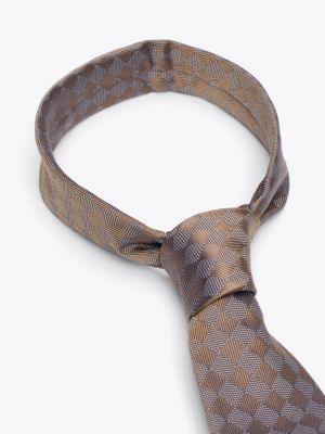 khaki pure silk grid tie for men tommy hilfiger
