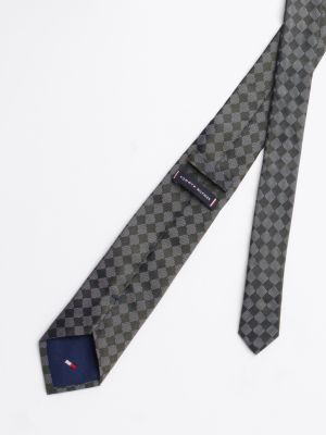 khaki pure silk grid tie for men tommy hilfiger