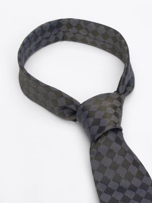 khaki pure silk grid tie for men tommy hilfiger