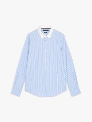 chemise ajustée th x festive à rayures bleu pour hommes tommy hilfiger