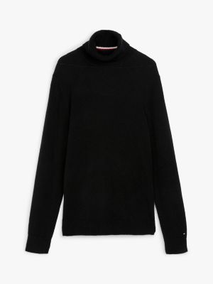 pull th x festive en pure laine à col roulé noir pour hommes tommy hilfiger