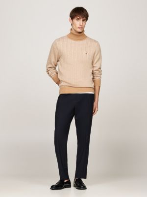 brown two-tone fair isle roll neck jumper for men tommy hilfiger