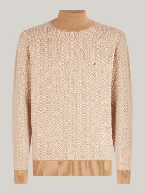 brown two-tone fair isle roll neck jumper for men tommy hilfiger