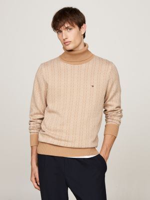 brown two-tone fair isle roll neck jumper for men tommy hilfiger