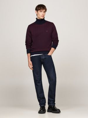 red two-tone fair isle roll neck jumper for men tommy hilfiger