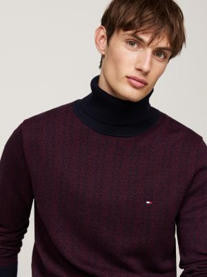 red two-tone fair isle roll neck jumper for men tommy hilfiger