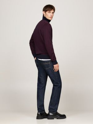 red two-tone fair isle roll neck jumper for men tommy hilfiger