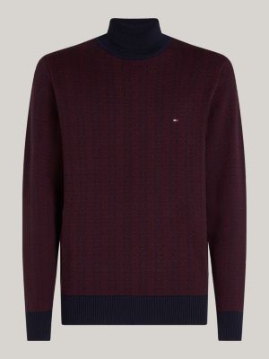 red two-tone fair isle roll neck jumper for men tommy hilfiger